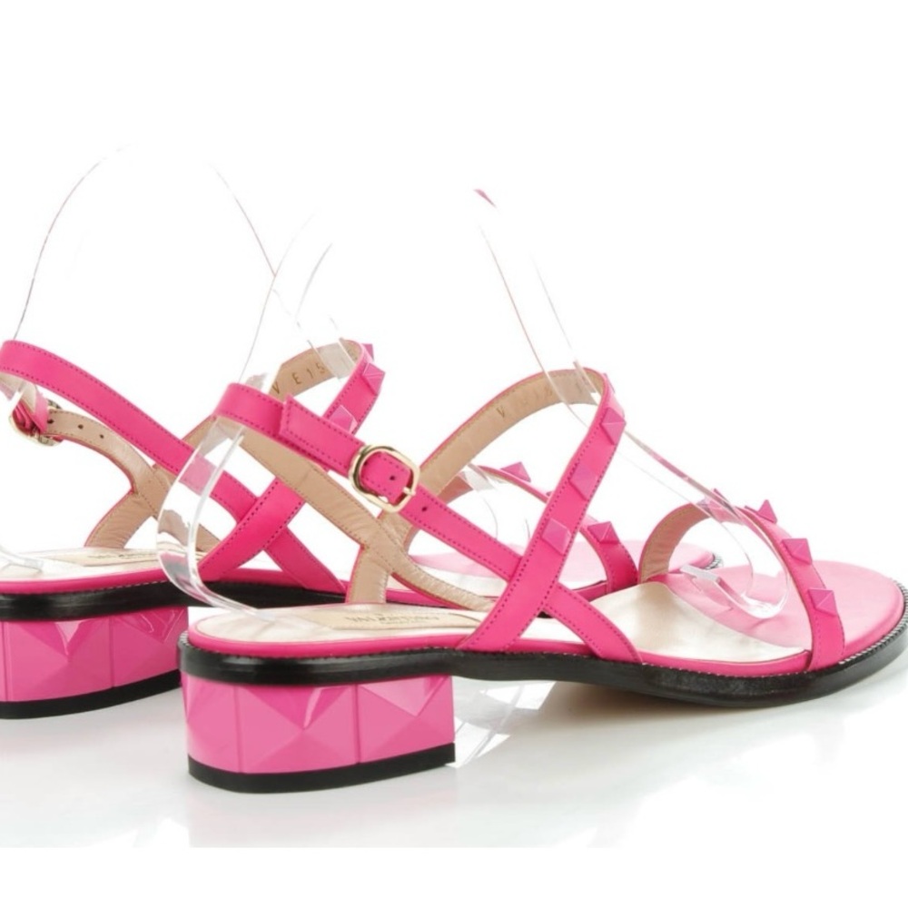 Valentino Garavani calfskin rockstud slingback block heel sandals pop fuchsia 37